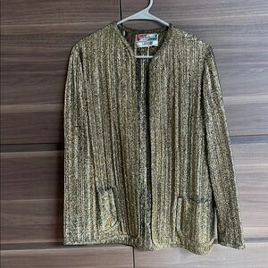 FABULOUS vintage Vera Maxwell for
 I.Magnin Gold metallic know jacket, size M
